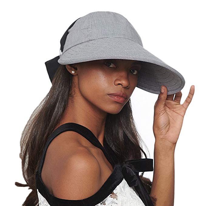 CACUSS Women's Summer Sun Hat Large Brim Visor with Bowknot Adjustable UPF 50+