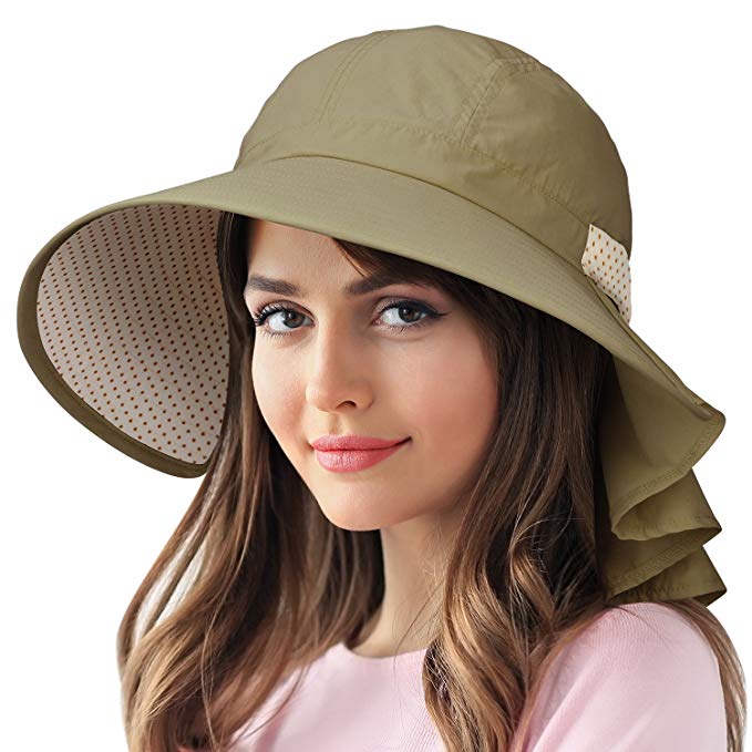 Sun Protection Hats Women Hiking Garden Safari w/Flap Neck Cover Wide Brim