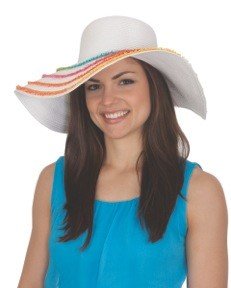 Jacobson Straw Sun Hat - Rainbow Fringe Beach Hat - Wide Brim Summer Hat Crushable and Packable