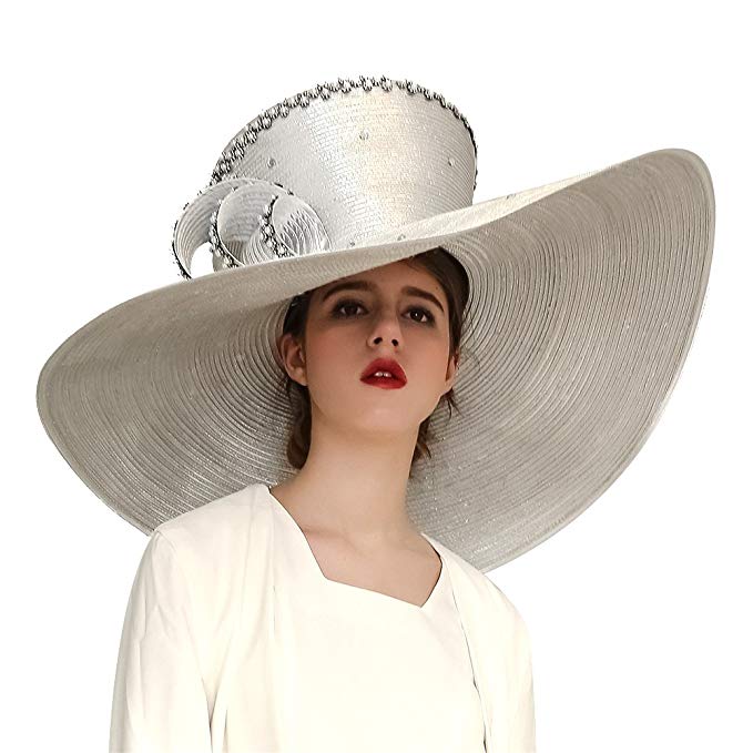 Koola Black Women Church Hat Derby Big Wide Brim Wedding Hat Cocktail Tea Party Cap