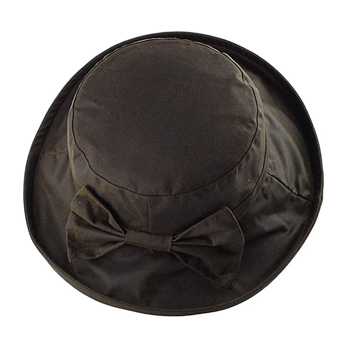 WAXED COTTON BOW CANVAS LADIES WIDE BRIM HAT