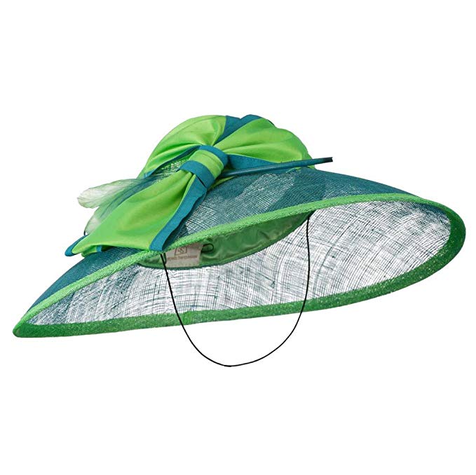 Two Tone Large Bow Fashion Sinamay Hat - Lime Turquoise W26S30B