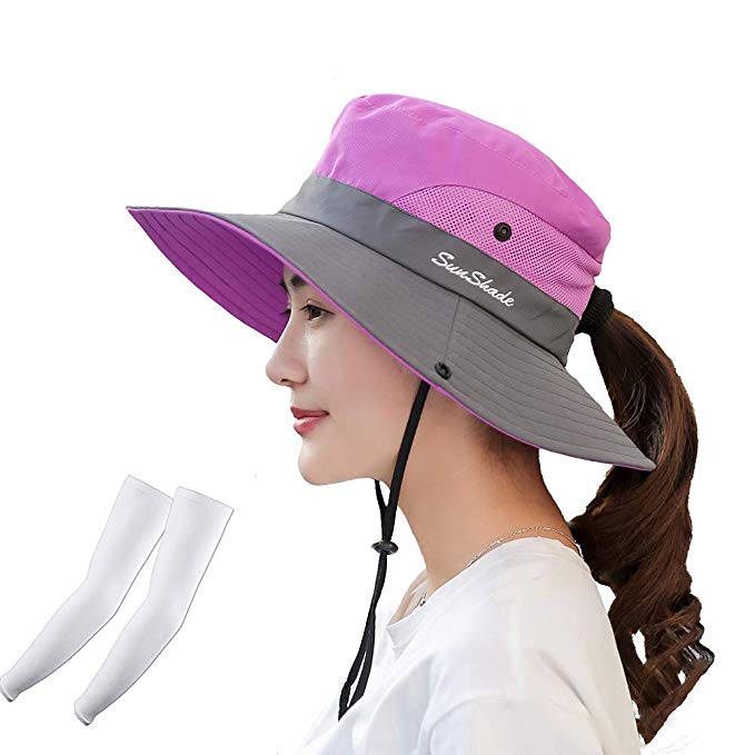 Kukcone Women's UV Protection Wide Brim Mesh Foldable Summer Sun Hat,Outdoor Hiking Camping Fishing Beach Sun Cap