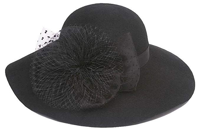 Womens Wool Floppy Sun Hat w/Veiled Bow
