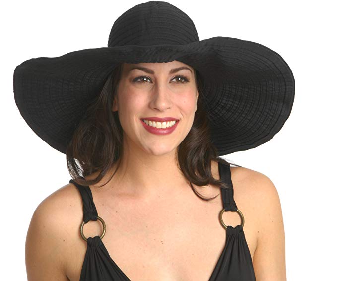 Women's Summer UPF 50+ Large Brim Floppy Beach Hat with Ribbon
