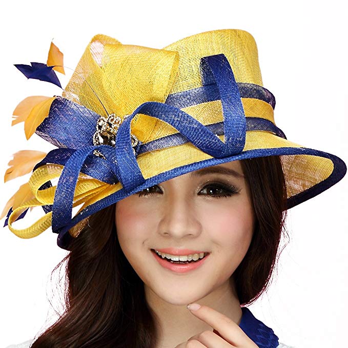 June's Young Women Hats Summer Big Sinamay Handmade Top Crown