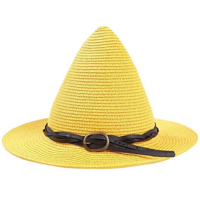 SAYM Women’s Brim Straw Witch Hat Beach Sun Cap Halloween Costume Accessory