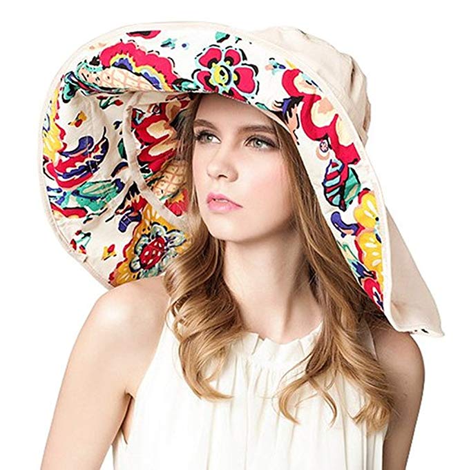 FTSUCQ Womens Sun Hat Floppy UPF 50+ Bonnet Folding Large Brim Cap