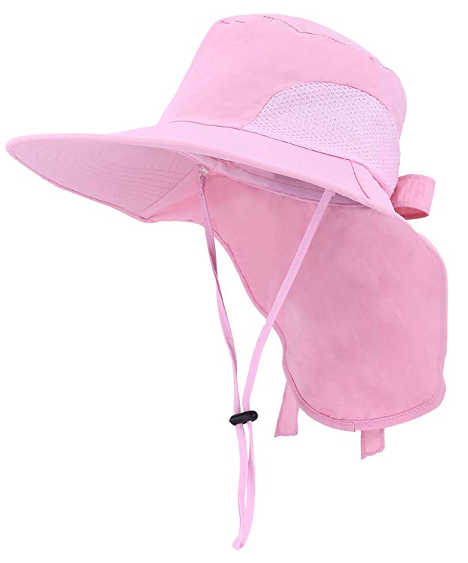 Womens Foldable Flap Cover UPF 50+ UV Protective Wide Brim Bucket Sun Hat w/Bow