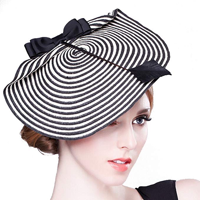 Hibelief Women Sun Hats Arrow Striped Derby Fascinator Hats Wedding Caps