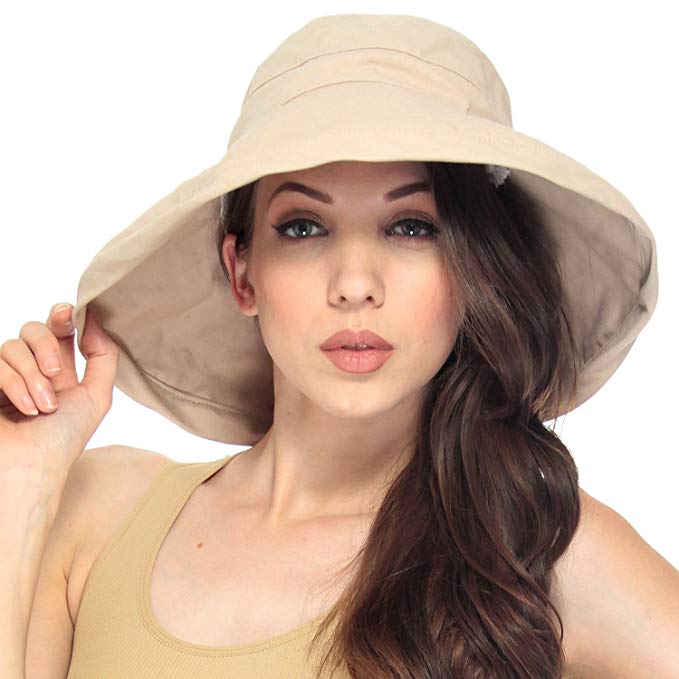 Simplicity Women's Cotton Summer Beach Sun Hat with Wide Fold-Up Brim