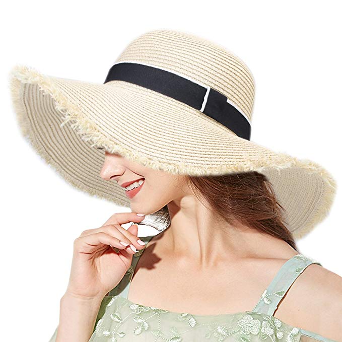 FURTALK Womens Summer Sun Beach Straw Hat UPF50+ Floppy Wide Brim Sun Cap