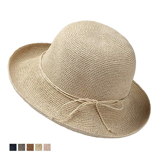 Naomitime Foldable Handmade Paper Straw Hat Beach Sun Hats for Women and Girls - Gift Package