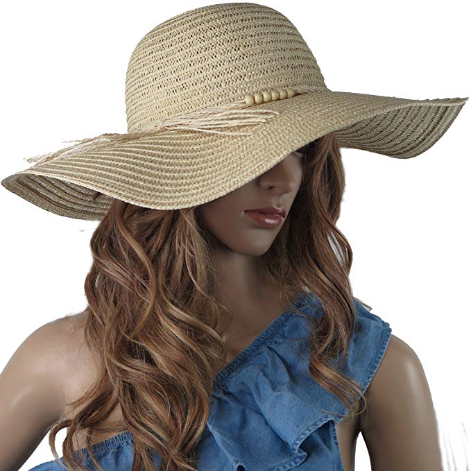 Debra Weitzner Beach Straw Floppy Hat for Women Wide Brim - Sun Protection - Packable Foldable Summer Sun hat for Ladies