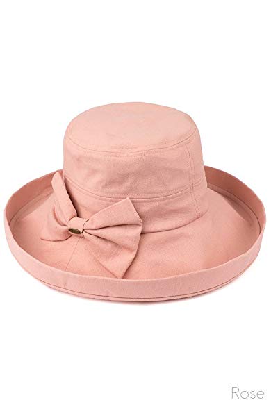 ScarvesMe Women's Cotton Summer Packable Bow Accent Foldable Brim Beach Sun Hat