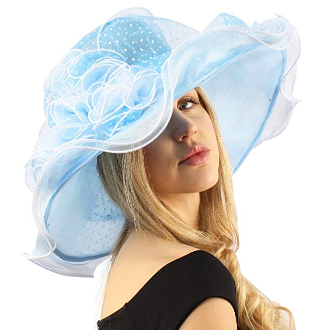 SK Hat shop Fancy Classy Polka Dot Ruffle Kentucky Derby Floppy Ruffle Organza Hat