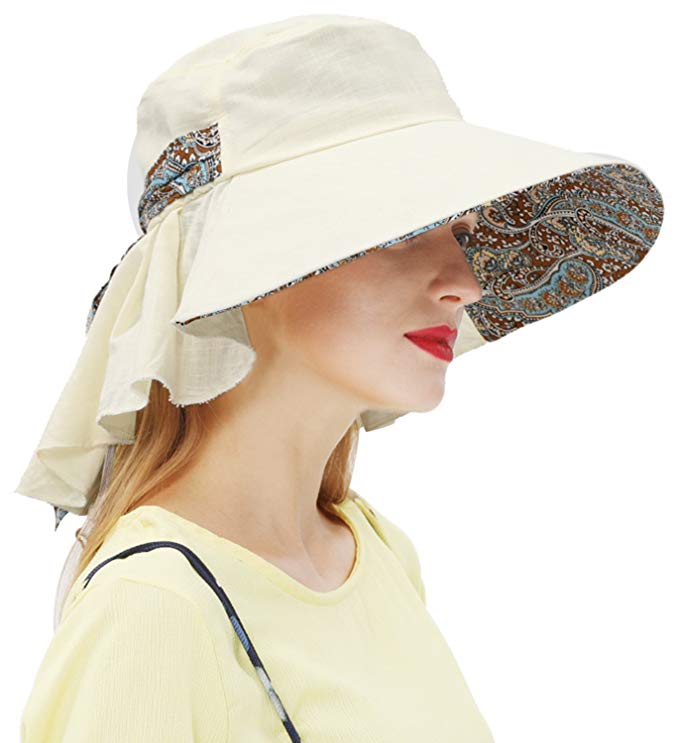 Women's Summer Straw Hat Beach Bucket Hats Cap Wide Brim Sun Hat - Sun Protective