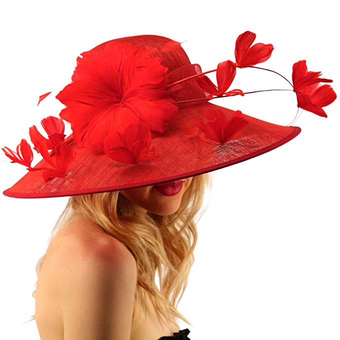 SK Hat shop Demure Dome Sinamy Butterfly Floral Feathers Derby Floppy Dress Wide Hat