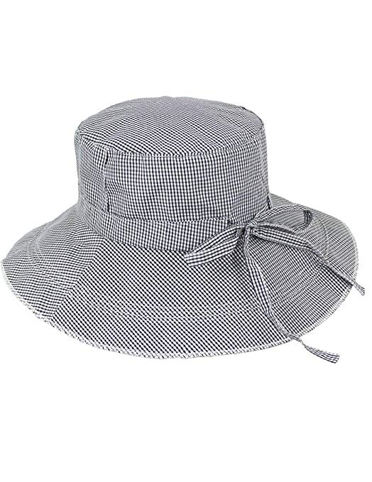 Dahlia Women's Summer Sun Hat - Gingham Wide Brim Bucket Hat