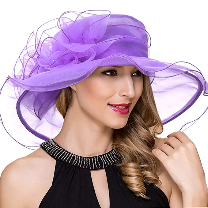 Women Derby Church Dress Wide Brim Ruffles Tea Party Organza Hats S042b