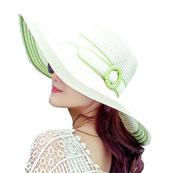 Women's Large Wide Brim Floppy Brim Summer Beach Sun Hat Foldable Straw Cap Party Garden Travel UPF40+ Sunscreen