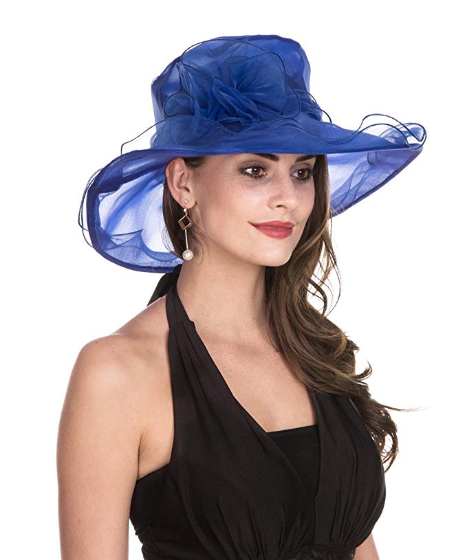 Lucky Leaf Women Kentucky Derby Church Beach Fascinators Hat Wide Floral Brim Flat Hat with Bowknot