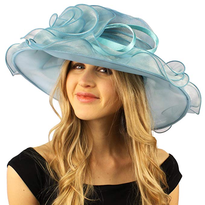 SK Hat shop Darling Flower Satin Swirl Party Ruffle Derby Bucket Floppy Organza Hat
