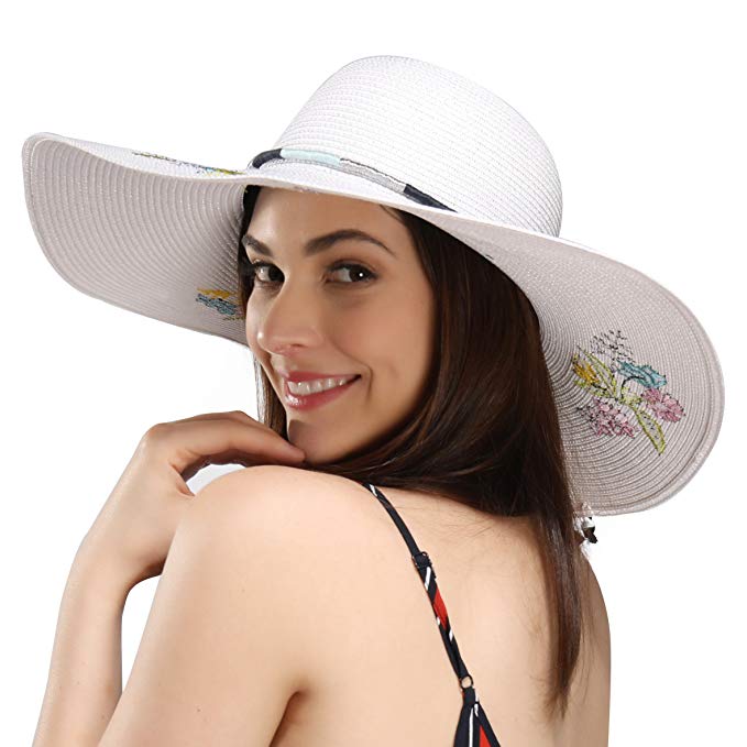 Womens Beach Hat Large Brim Straw Sun Hat Packable Summer Cap