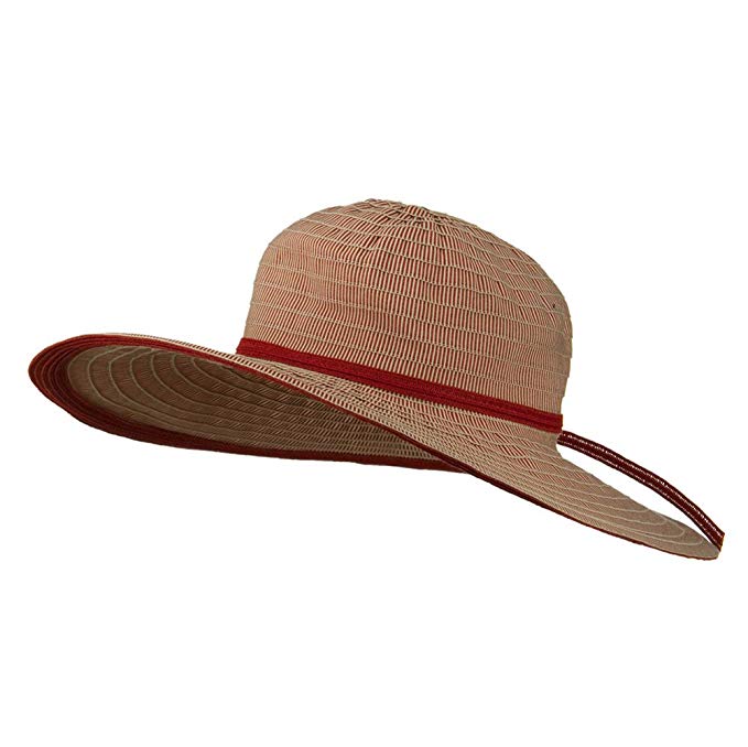 Woman's Paper Braid Ribbon Tie Hat - Red W27S54C