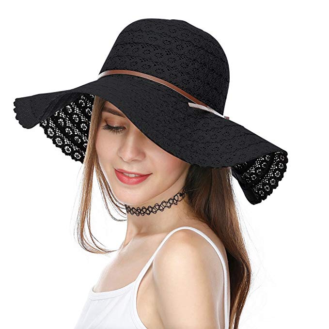 JULY SHEEP Summer Lace Cotton Sun Hat Wide Brim Beach Hat Floppy Summer Sun Caps Foldable