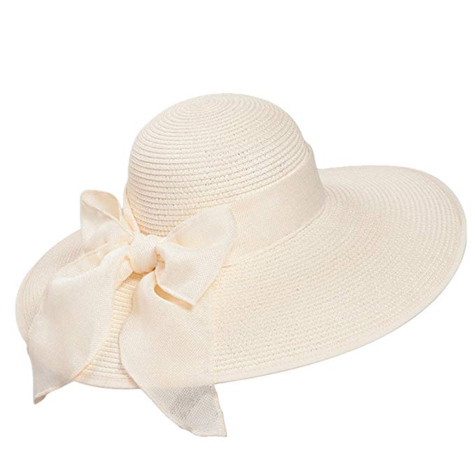 Home Prefer Women's Summer Straw Hat Wide Brim Floppy Hat with Bow UPF50+ Sun Hats