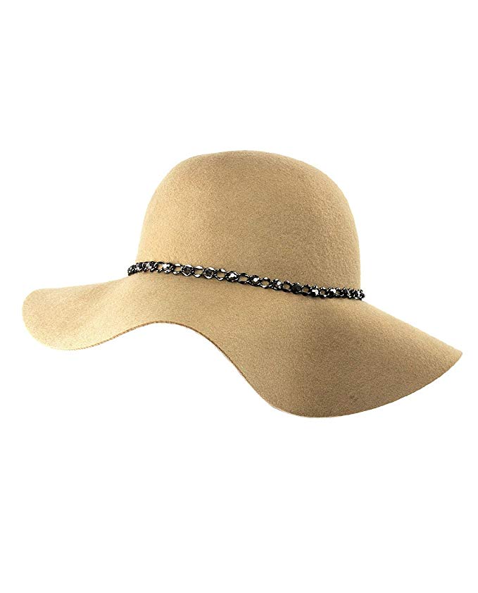 NYFASHION101 Women's Solid Color Jeweled Chain Band Wool Floppy Winter Hat