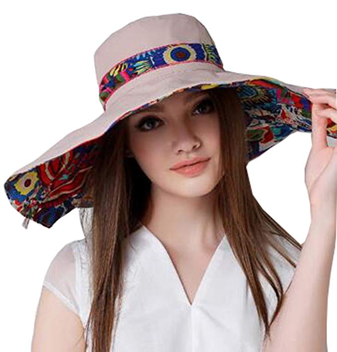 KM Women Summer UV Protection Wide Brim Beach Hat