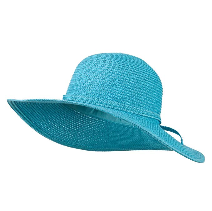 Paper Braid Flat Brim Self Tie Hat - Turquoise W26S25B