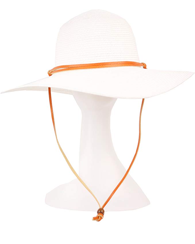 ANGELA & WILLIAM Women's Wide Brim Braided Sun Hat with Wind Lanyard Rated UPF 50+ Sun Protection-FL2403