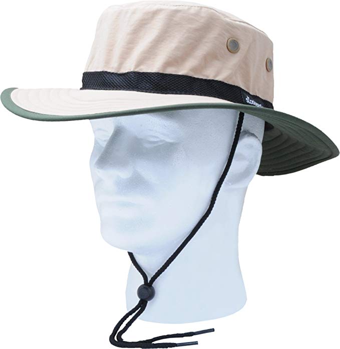 Sloggers Unisex Nylon Sun Hat, Tan with wind lanyard, - adjustable size small - large - Style 446TN - UPF 50+