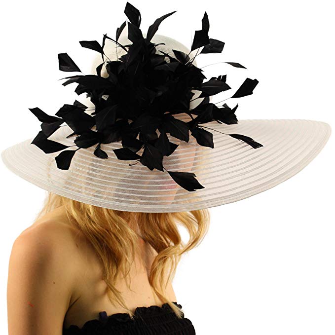 SK Hat shop Spectacular Spray Feathers Sinamay Derby Floppy Wide Brim 7