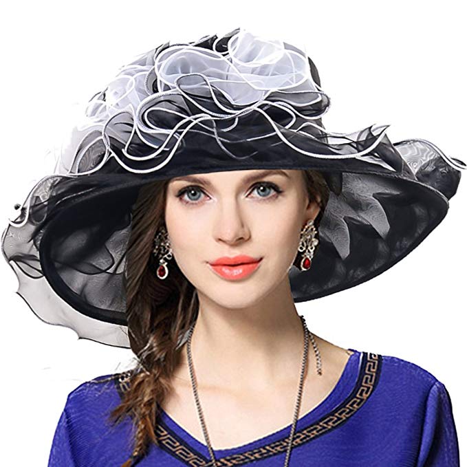 Two-Tone Tea Party Kentucky Derby Church Hat Wedding Dress Hat Bridal Shower (Black)
