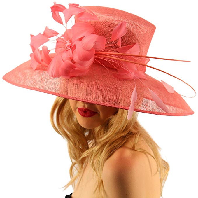 For a Queen Dome Sinamy Floral Spray Feathers Derby Floppy Dress Wide Hat