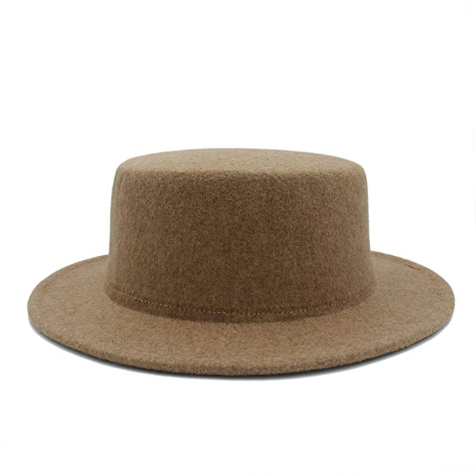 LLPBUA-HAT Boater Flat Top Hat For Women's Men' Felt Wide Brim Chapeu de Feltro Gambler Prok Pie Fedora Hat