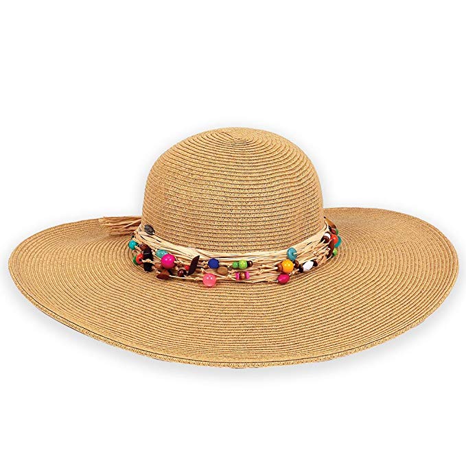Sun N' Sand Sun Paperbraid Hat Ocean Gems with Multi Beaded Trim