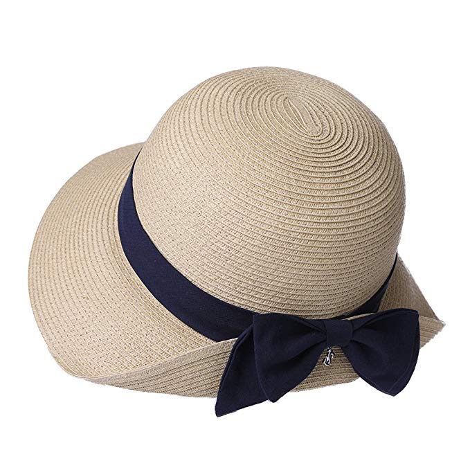 Packable UPF Straw Sunhat Women Summer Beach Travel Hat Ventilated w/Chin Strap