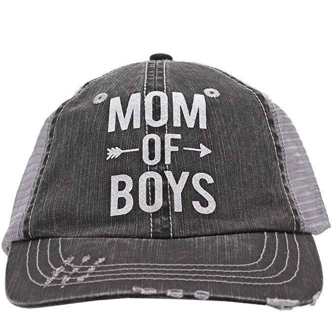 White Glitter Mom Of Boys Arrow Love Women Glittering Trucker Style Cap Hat