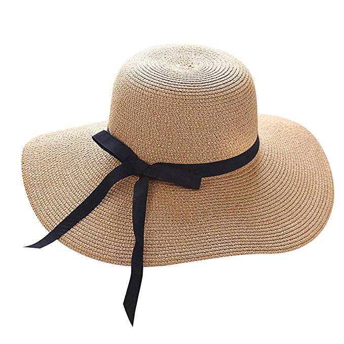 Lvaiz Women's Big Brim Sun Hat Floppy Foldable Bowknot Straw Hat Summer Beach Hat