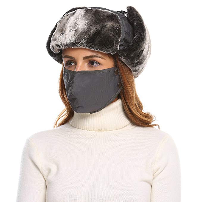 Shine Unisex Winter Trapper Trooper Russian Hat with Windproof Mask