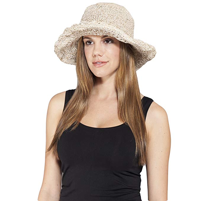 Women's Hemp & Cotton Hand Crochet Wide Brim Beach Summer Sun Festival Hat