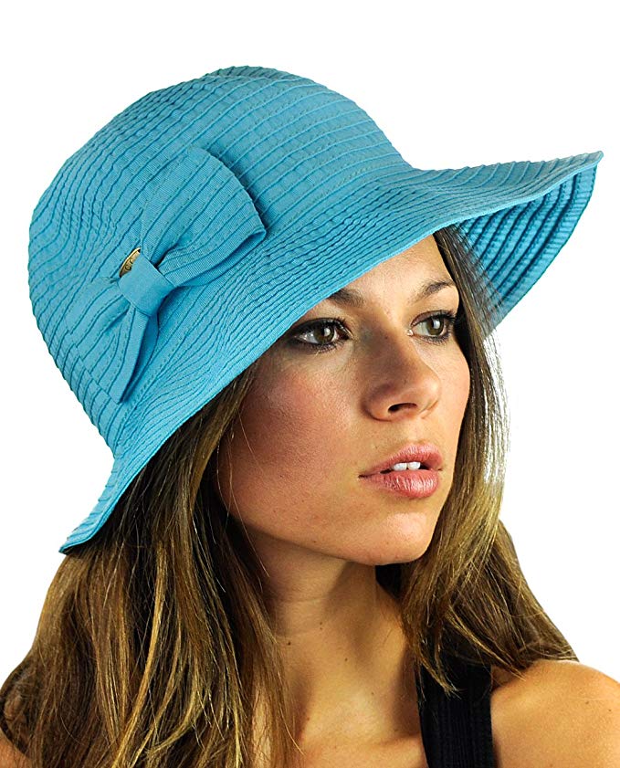 NYFASHION101 Women's Bow Accent Crushable Packable up Brim Beach Sun Hat