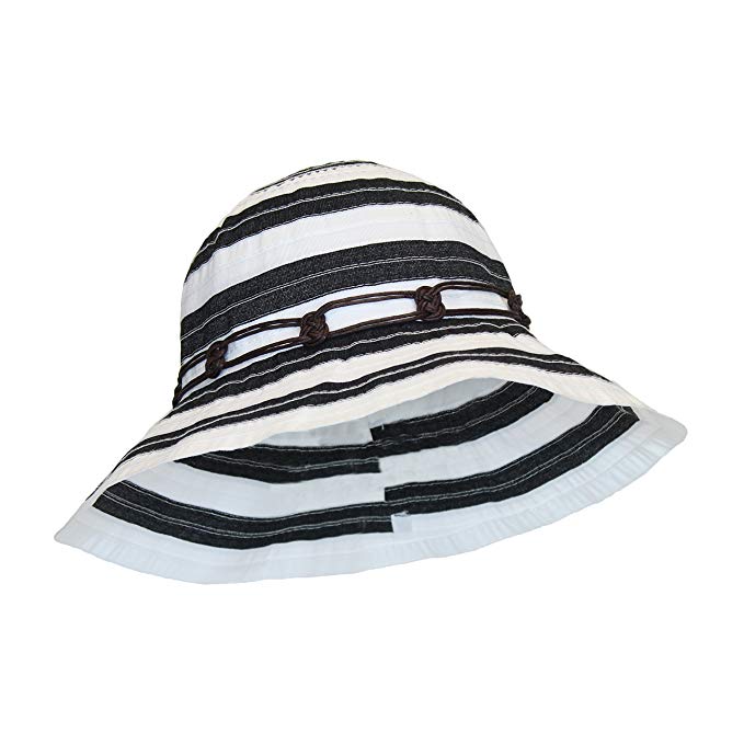Boho Ribbon Crusher Round Crown Bucket Sun Hat SPF UPF 50 UV Protection Packable
