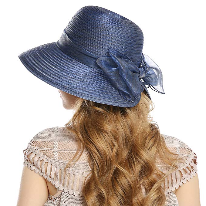 WELROG Women's Church Derby Hat - Fascinators Fancy Tea Party Hats Organza Wide Brim Wedding Sun Caps