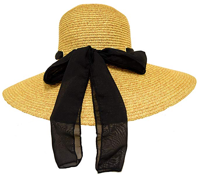 Great Deals! Golden Tan Hat w/ Black Scarf Through Eyelets